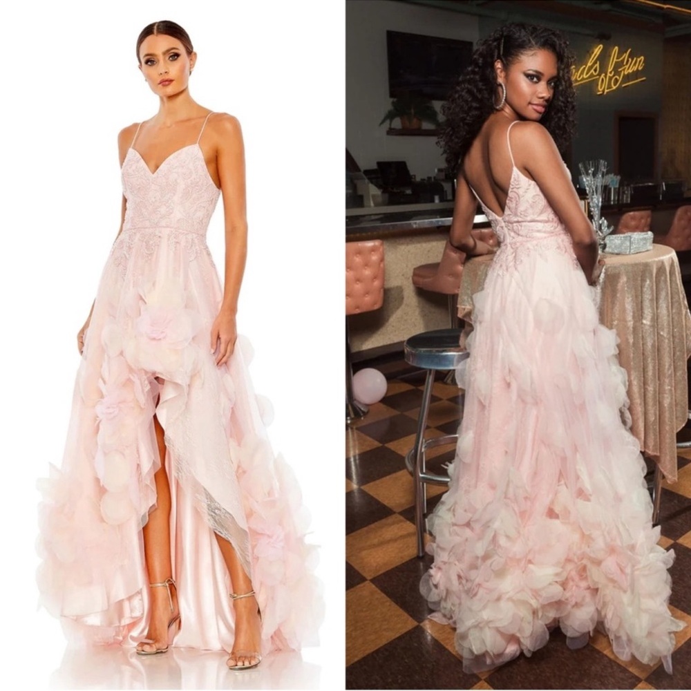 Mac Duggal Blush Pink Floral Appliqué Maxi Dress
